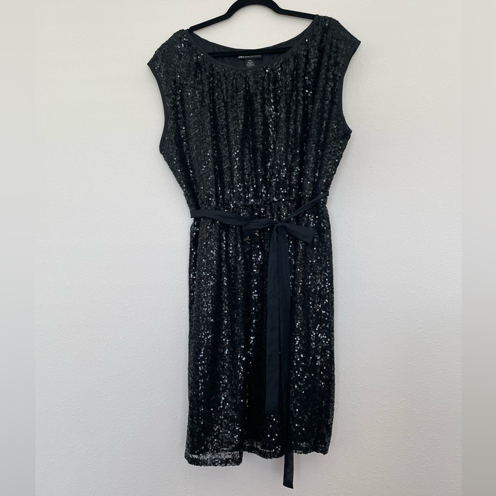 Lane Bryant black, sequined dress with tie belt; 18/20